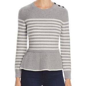 NWOT Kate Spade Gray White Striped Peplum Sweater